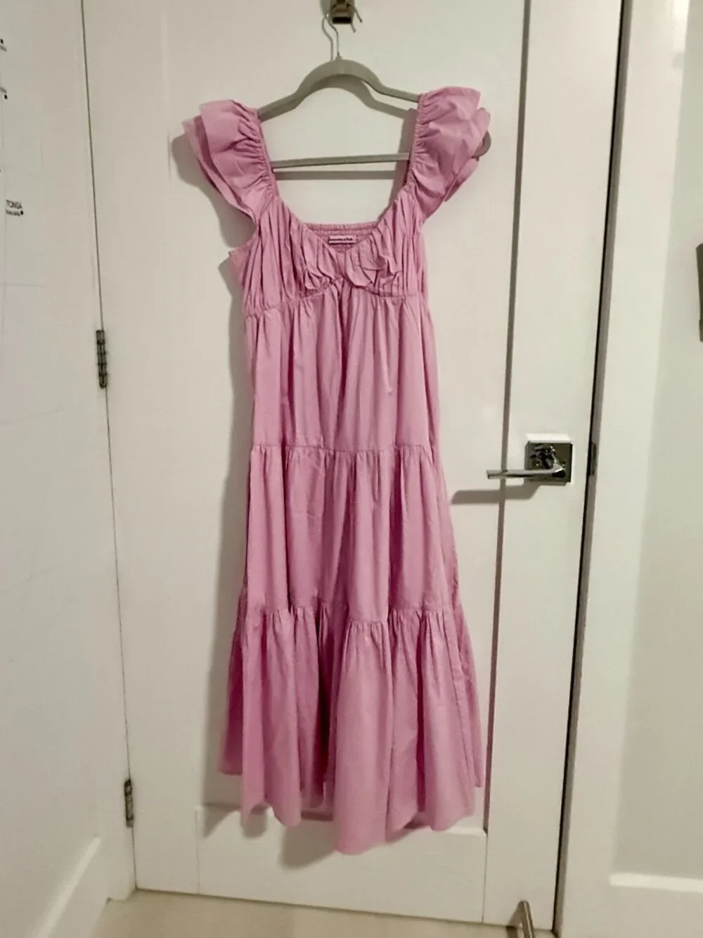 Abercrombie & Fitch Light Pink Ruffle Sleeve Poplin Midaxi Dress SP - Picture 2 of 4